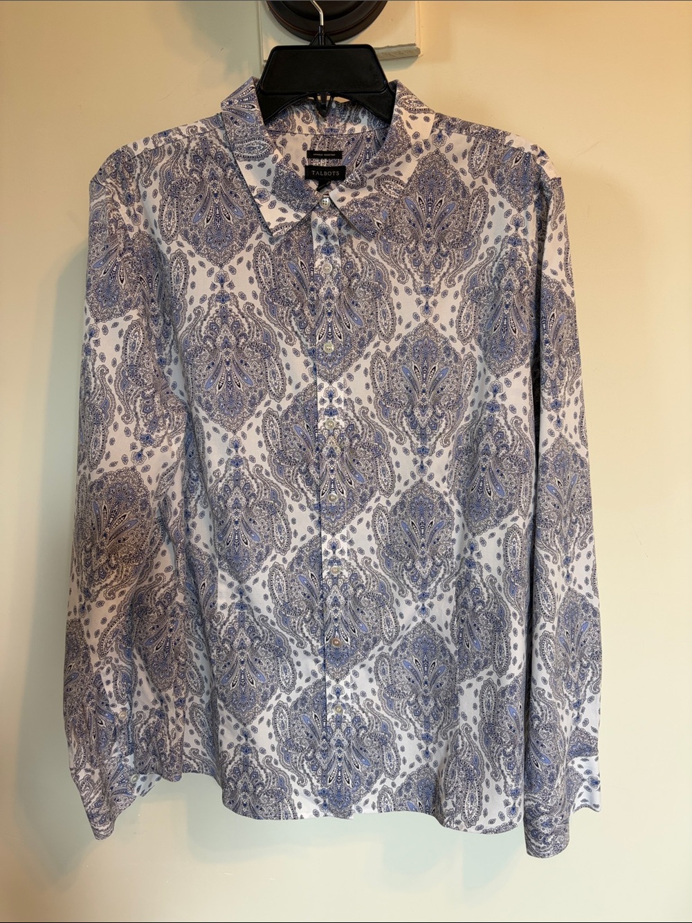 Talbots Wrinkle Resistant Blue Paisley Cotton Stretch Button Down Shirt 18